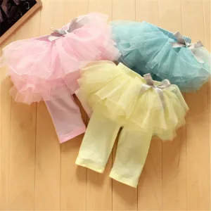 2017 Fashion Baby Girl Culottes Leggings Gauze Pants Party Skirts Bowknot Tutu Skirts Blue/Pink/Yellow