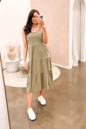 AAE Linen Midi Dress Khaki