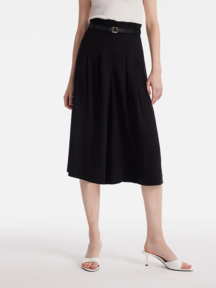 Acetate Mid-Calf Women Culottes With Leather Belt