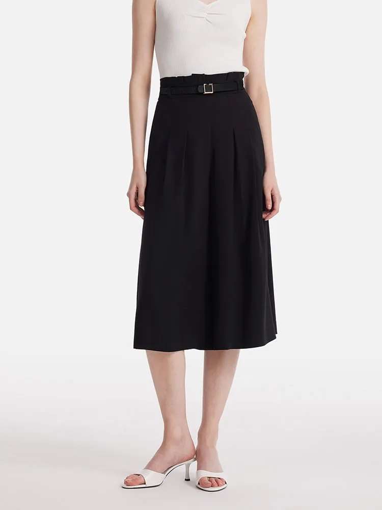 Acetate Mid-Calf Women Culottes With Leather Belt