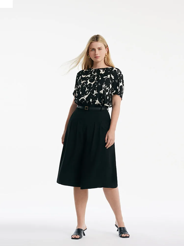 Acetate Mid-Calf Women Culottes With Leather Belt