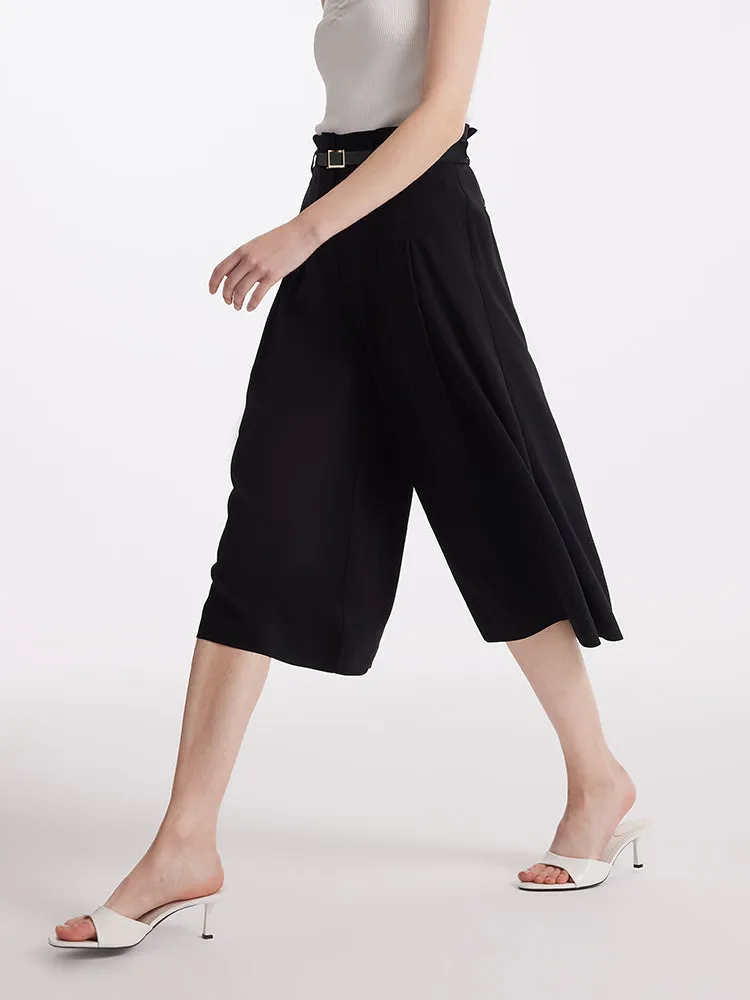 Acetate Mid-Calf Women Culottes With Leather Belt