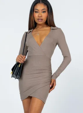 Adonis Long Sleeve Mini Dress Brown