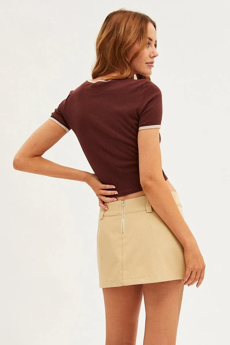 Beige Mini Skirt Low Rise