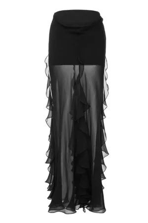 BLACK CHIFFON LONG SKIRT