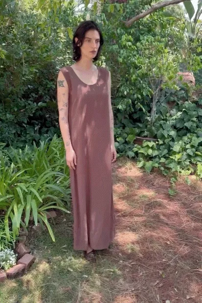 Brown Linen Shift Long Dress