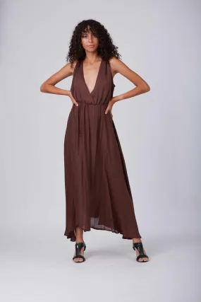 BROWN PLUNGE MAXI DRESS