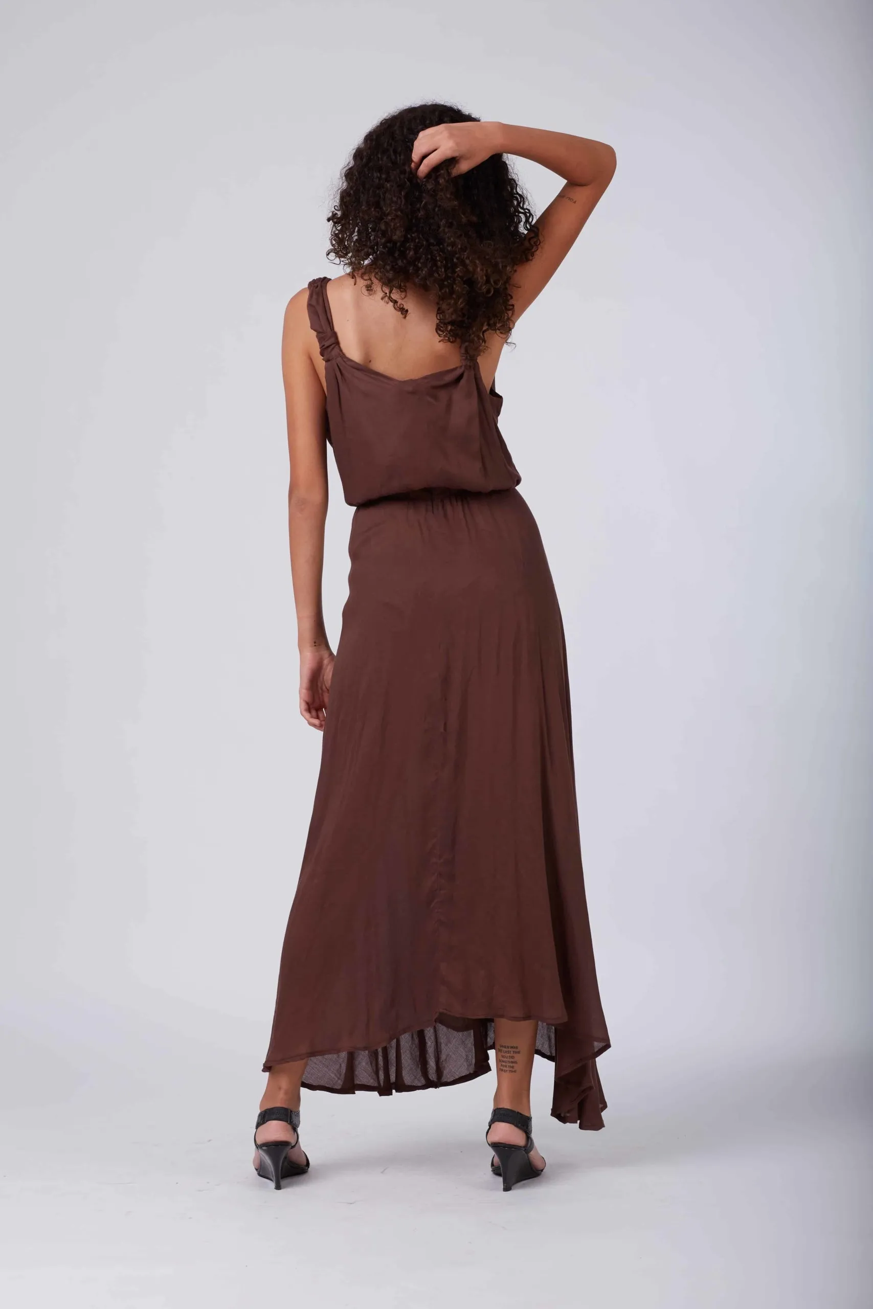 BROWN PLUNGE MAXI DRESS