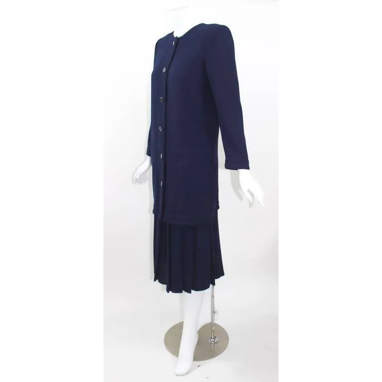 CHLOE Navy Blue Wool Crepe Jacket and Pleated Culottes & Gaucho Pants Ensemble | Size S/M