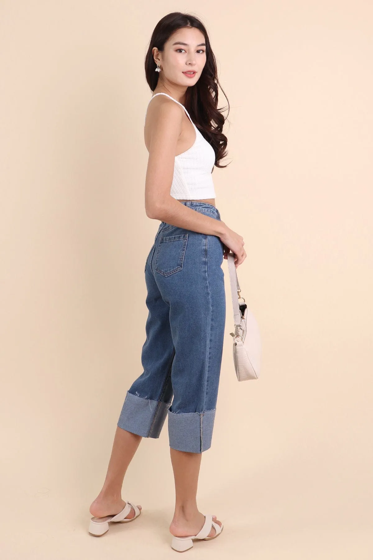 DAMARIS CUFFED DENIM CULOTTES IN DARK WASH