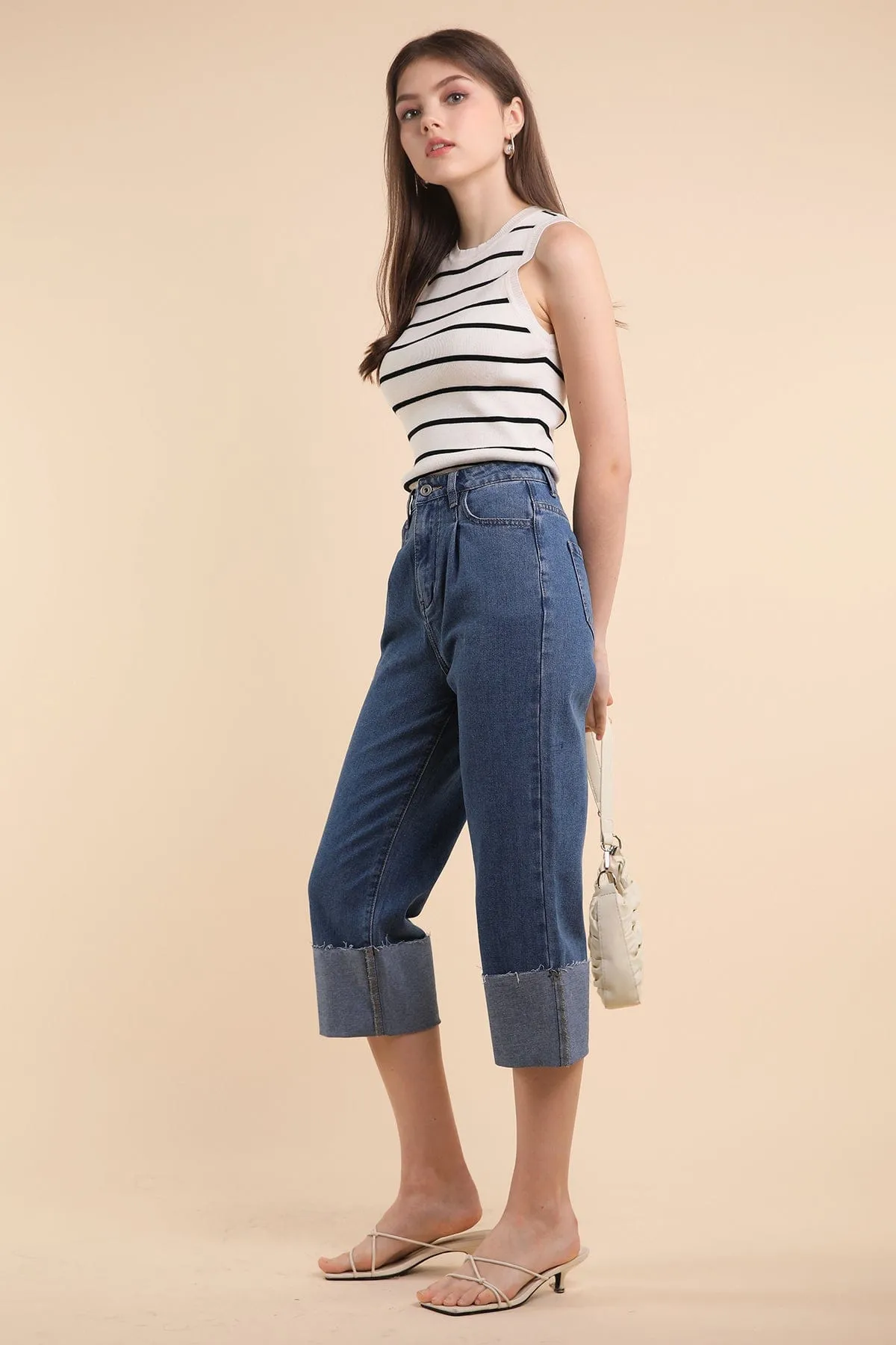 DAMARIS CUFFED DENIM CULOTTES IN DARK WASH