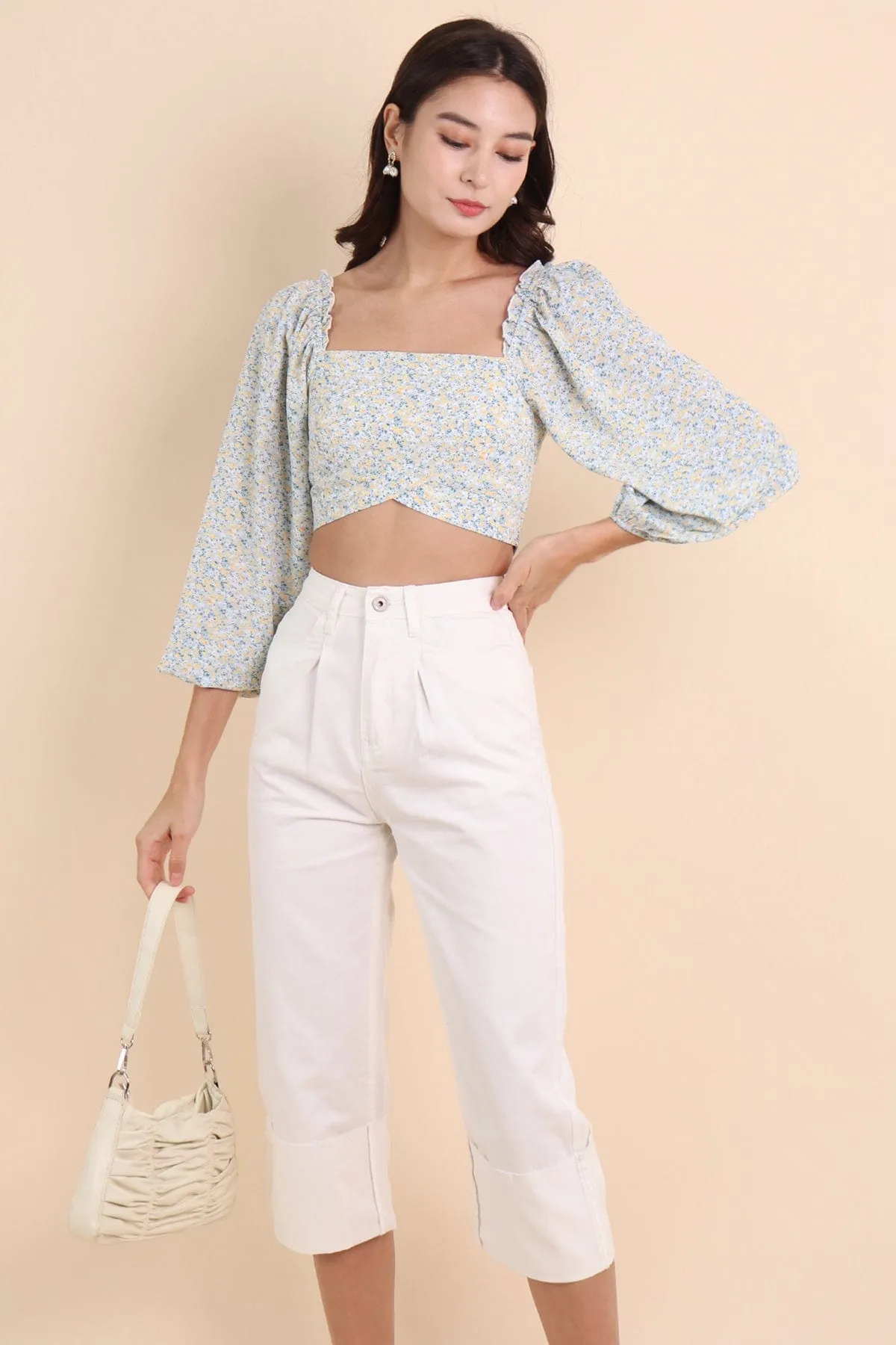 DAMARIS CUFFED DENIM CULOTTES IN WHITE