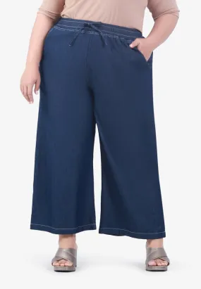 Deanna Drawstring Denim Culottes - Dark Blue