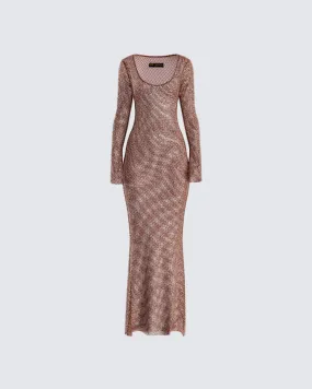 Ewa Brown Rhinestone Maxi Dress