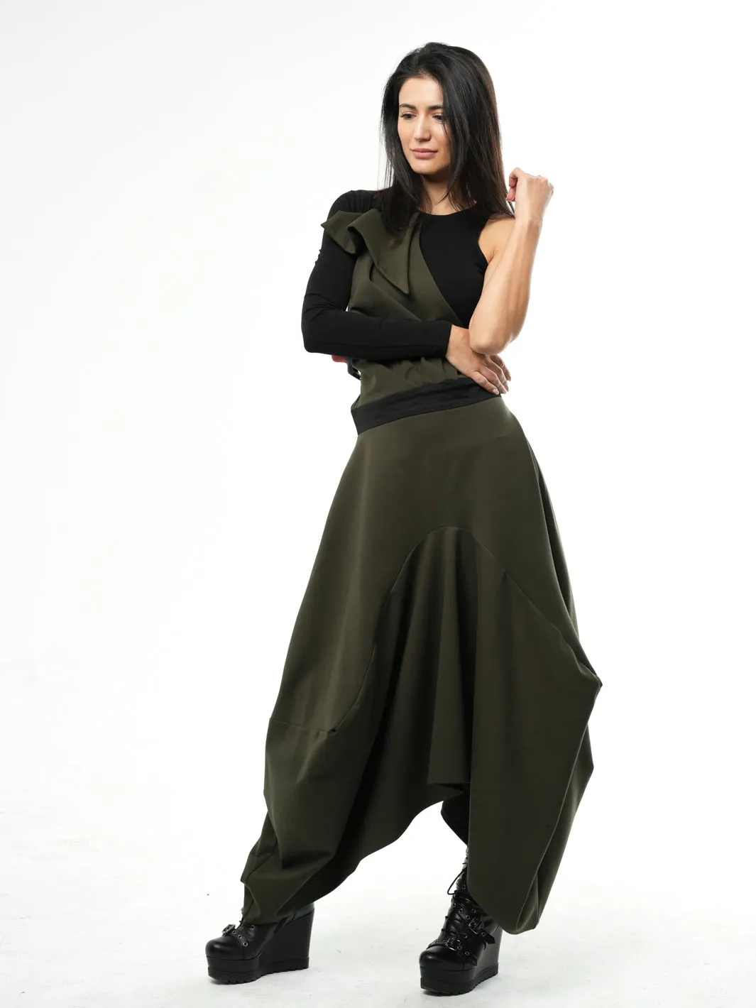 Extravagant Pinafore Skirt In Khaki