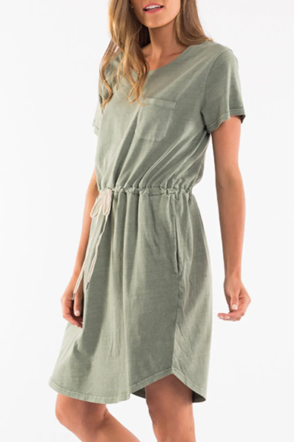 Harper Tie Waist SS Washed Khaki Dress