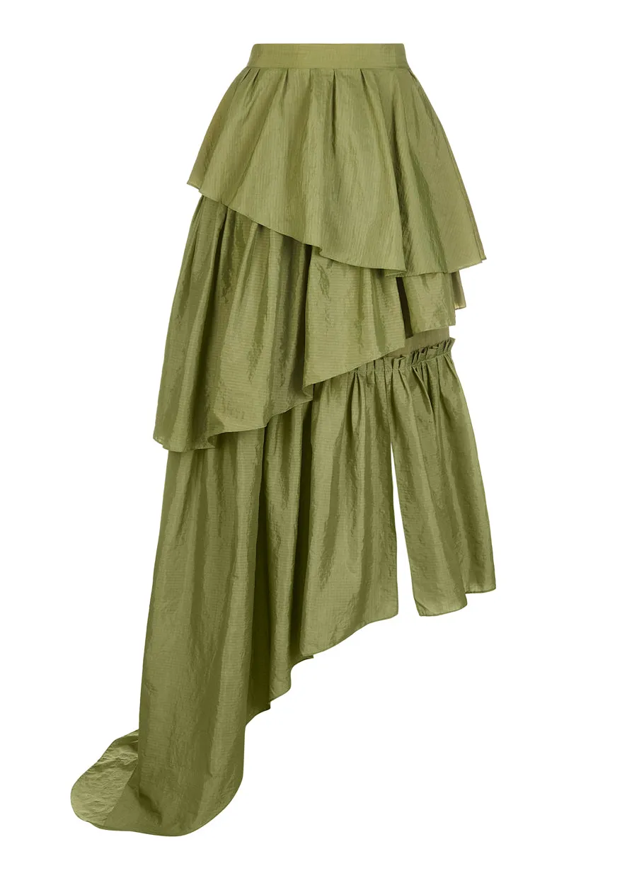 House Of Holland Khaki Frill Midi Skirt