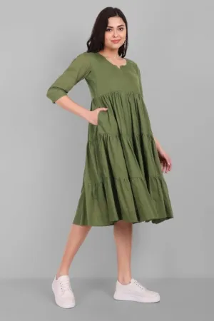 Khaki Mul Short Graduated Dress