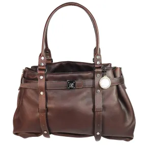 LANVIN Brown Leather Handbag with Silver Hardware