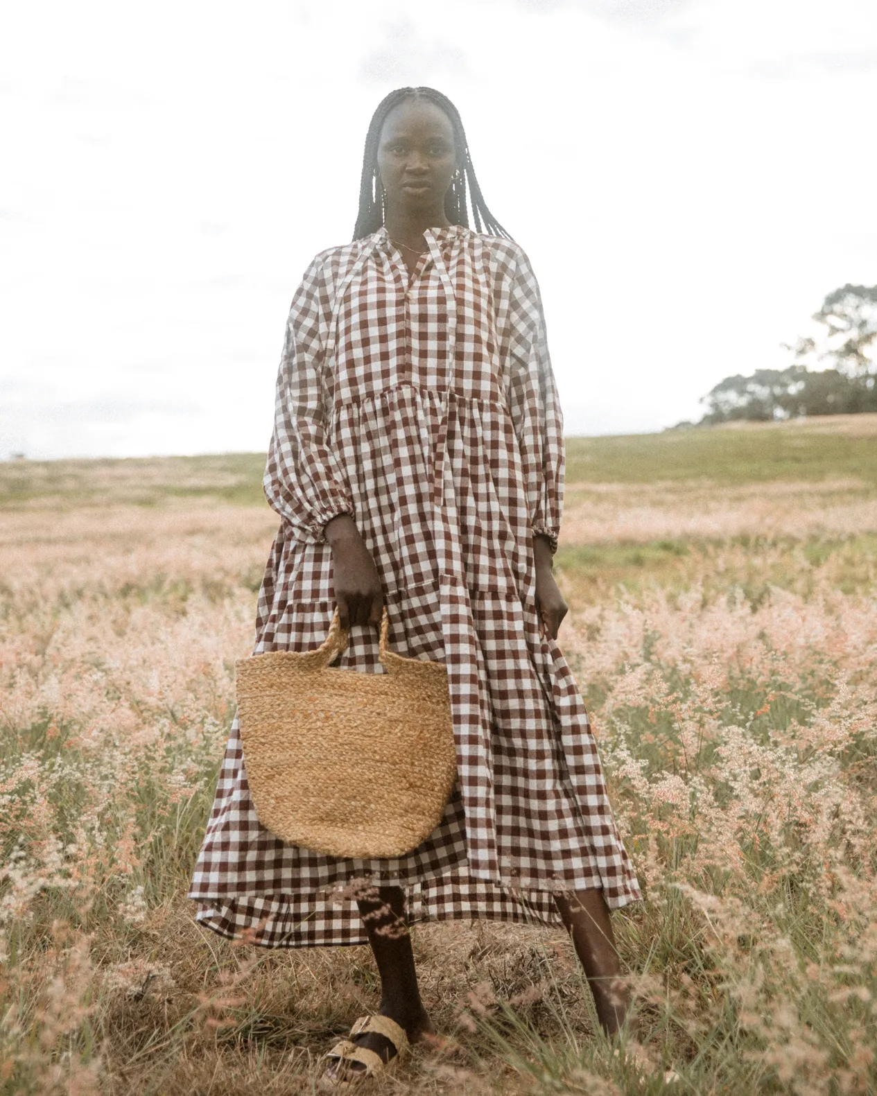 Maxi Avalon Smock Dress | Brown Gingham