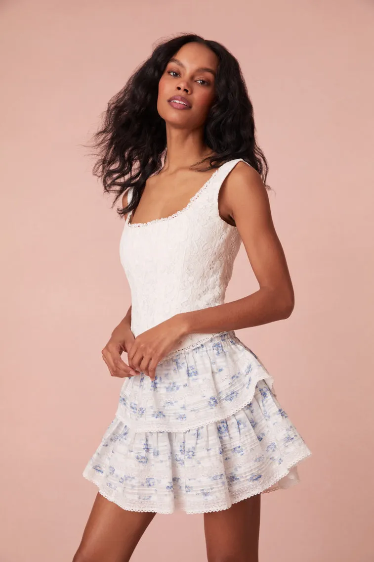 Ruffle Mini Blue Floral Skirt