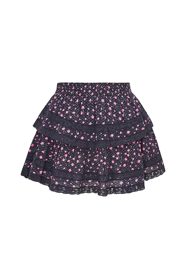 Ruffle Mini Floral Lace-Trimmed Skirt