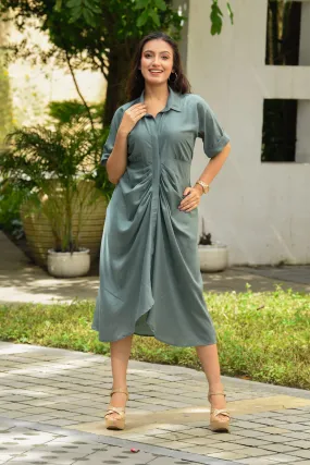 Sage Front Pleated Dress