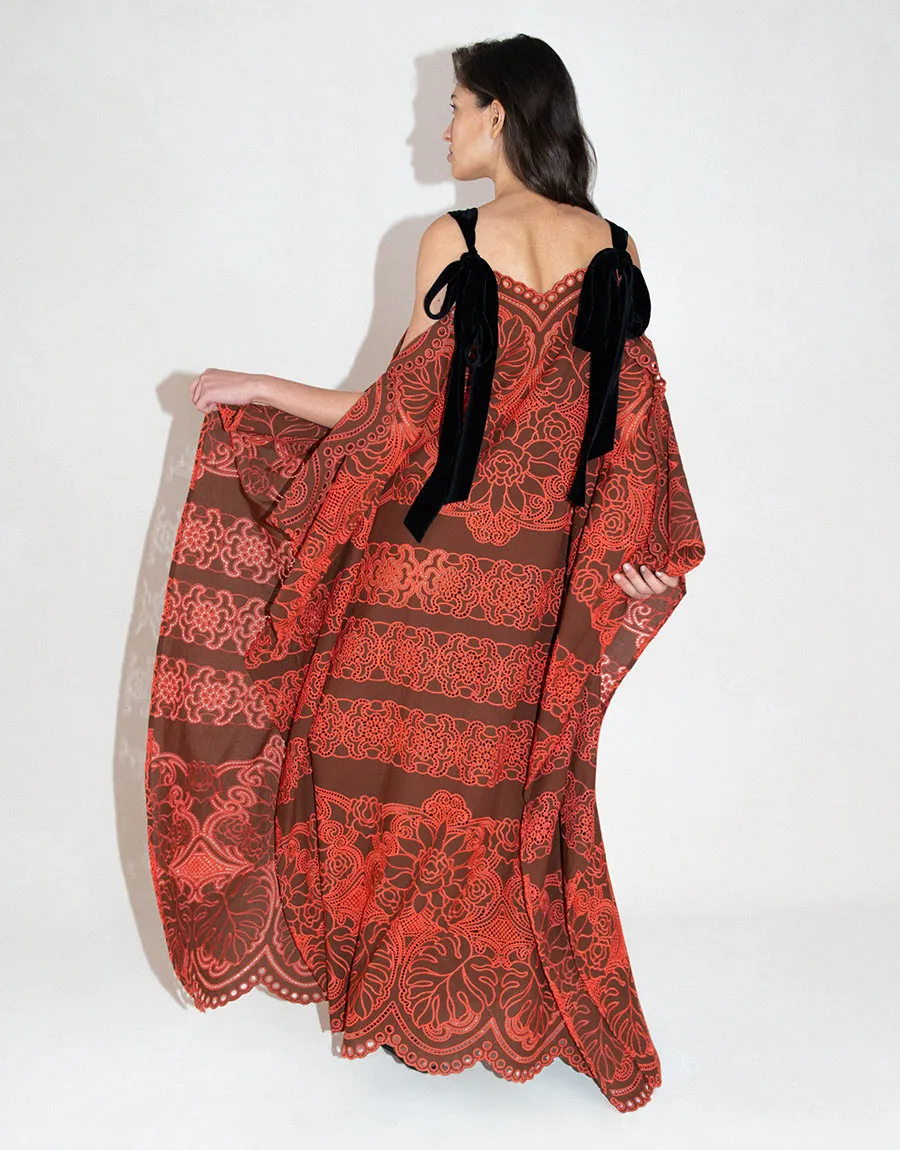 Sakura Embroidery Maxi Dress - Palm Brown