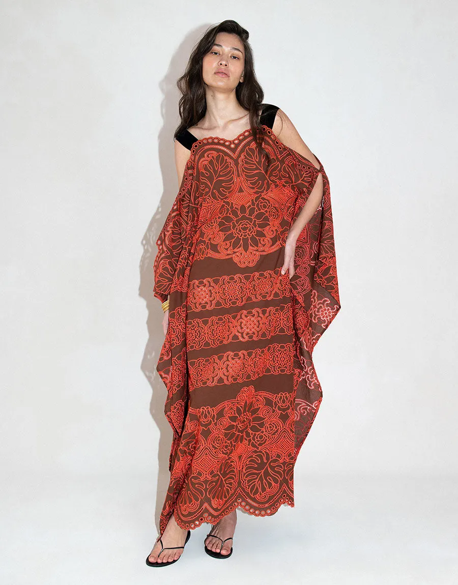 Sakura Embroidery Maxi Dress - Palm Brown