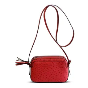 Via Veneta Ostrich Leather Quill Compact Handbag | Red